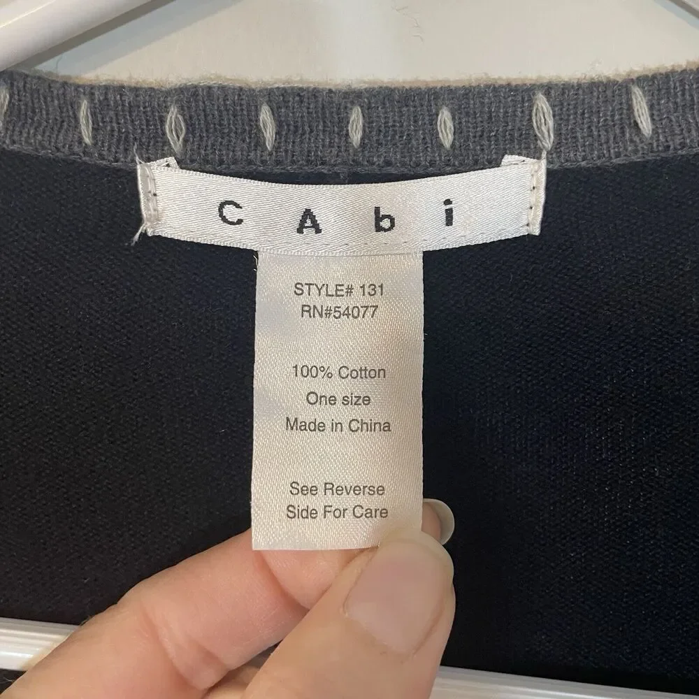 Cabi Sweater Poncho Gray Black Striped Oversized Wrap Colorblock Cotton One Size - Picture 5 of 9